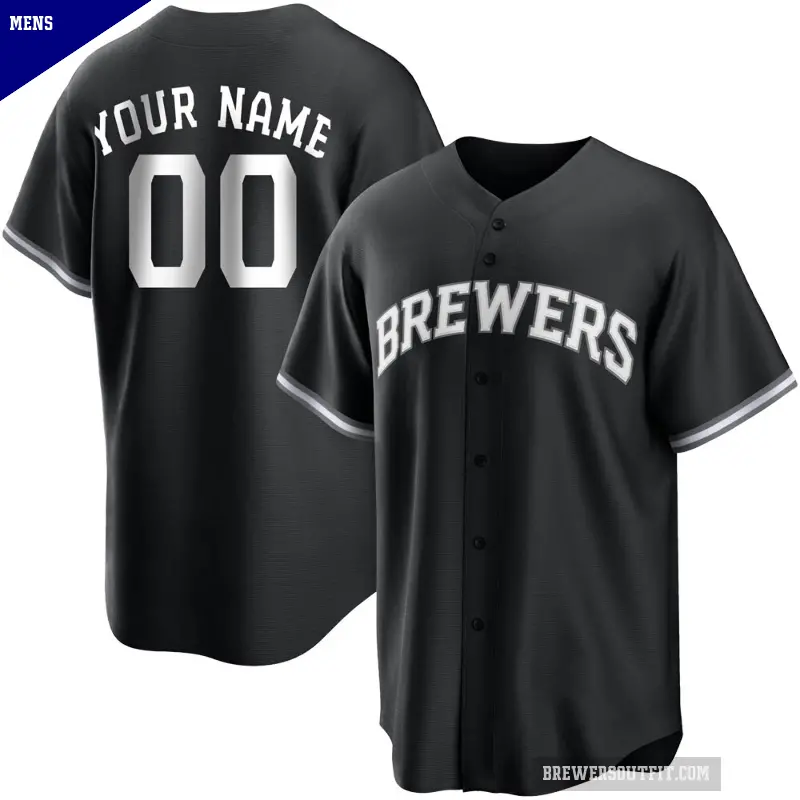 Men's No.00 Custom Milwaukee Brewers Black/White Replica Jersey