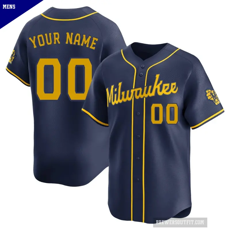 Men's No.00 Custom Milwaukee Brewers Navy Limited Alternate Jersey