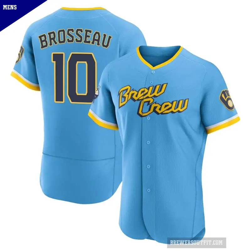 Men's No.10 Mike Brosseau Milwaukee Brewers Blue Authentic Powder 2022 City Connect Jersey