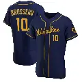 Men's No.10 Mike Brosseau Milwaukee Brewers Navy Authentic Alternate Jersey