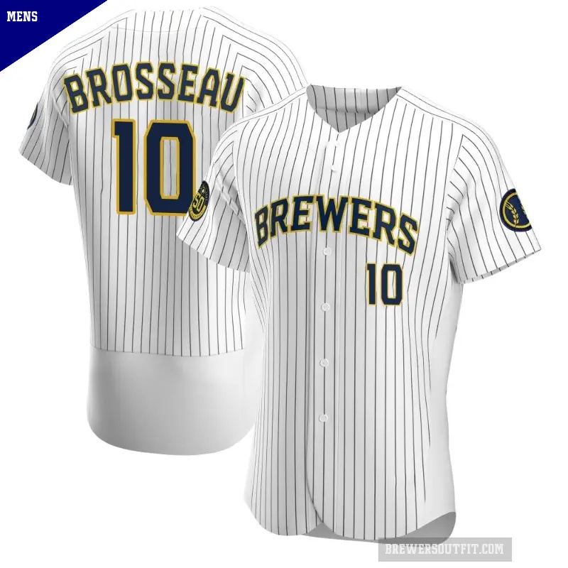 Men's No.10 Mike Brosseau Milwaukee Brewers White Authentic Alternate Jersey