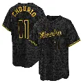 Men's No.11 Jackson Chourio Milwaukee Brewers Black Replica Snake Skin City Jersey