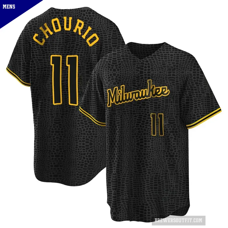 Men's No.11 Jackson Chourio Milwaukee Brewers Black Replica Snake Skin City Jersey