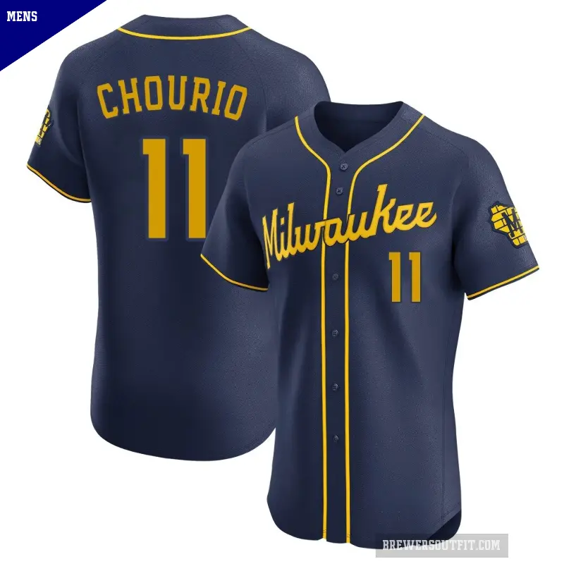 Men's No.11 Jackson Chourio Milwaukee Brewers Navy Elite Alternate Jersey
