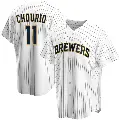 Men's No.11 Jackson Chourio Milwaukee Brewers White Replica Home Jersey