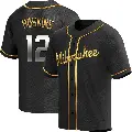 Men's No.12 Rhys Hoskins Milwaukee Brewers Gold Replica Black en Alternate Jersey