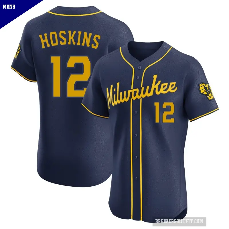 Men's No.12 Rhys Hoskins Milwaukee Brewers Navy Elite Alternate Jersey