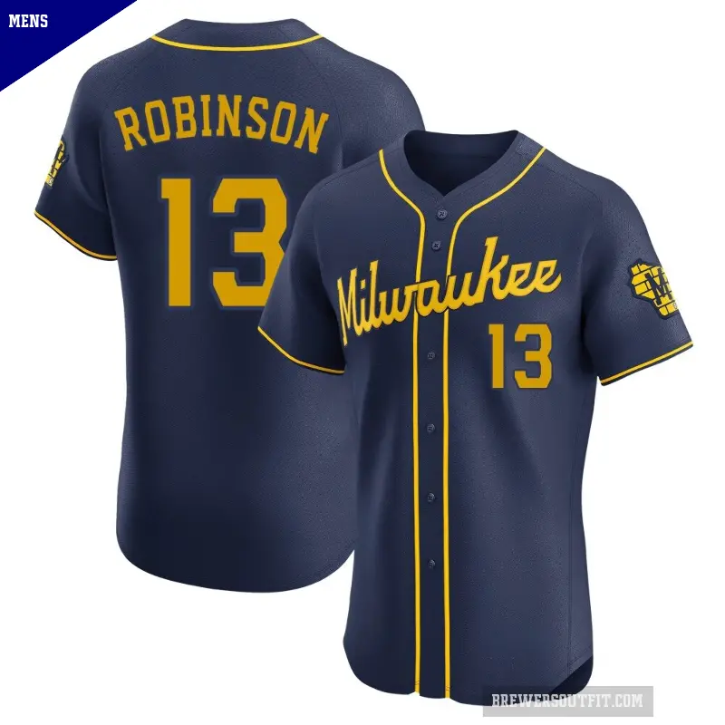 Men's No.13 Glenn Robinson Milwaukee Brewers Navy Elite Alternate Jersey