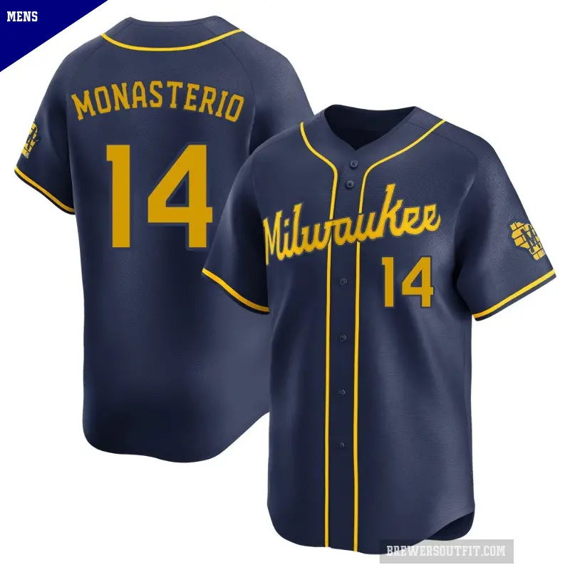 Men's No.14 Andruw Monasterio Milwaukee Brewers Navy Limited Alternate Jersey