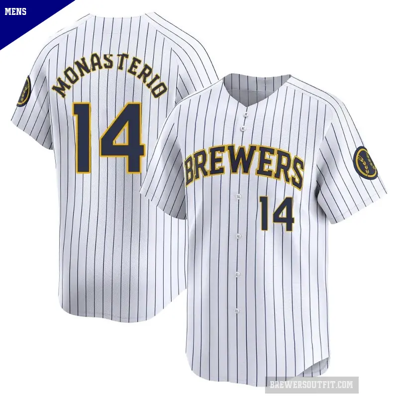 Men's No.14 Andruw Monasterio Milwaukee Brewers White Limited Alternate Jersey