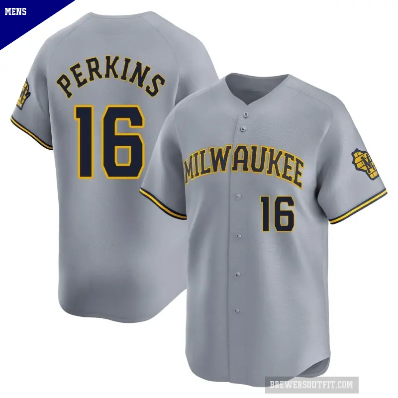 Men's No.16 Blake Perkins Milwaukee Brewers Gray Limited Away Jersey