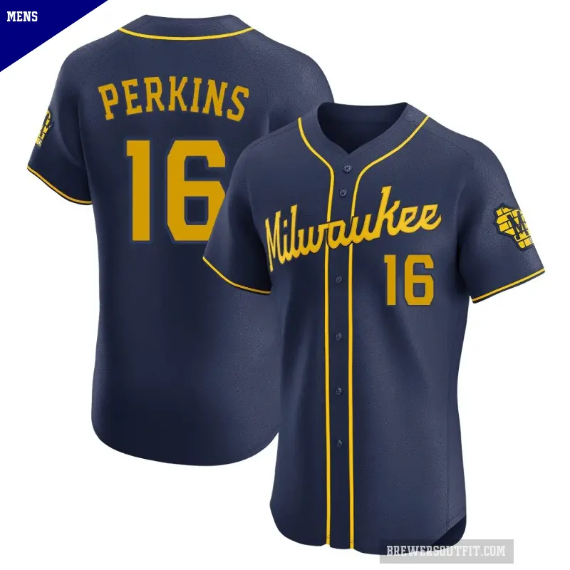 Men's No.16 Blake Perkins Milwaukee Brewers Navy Elite Alternate Jersey