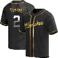 Men's No.2 Brice Turang Milwaukee Brewers Gold Replica Black en Alternate Jersey