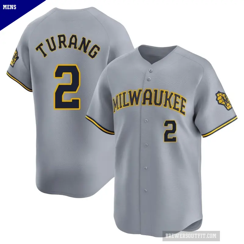 Men's No.2 Brice Turang Milwaukee Brewers Gray Limited Away Jersey