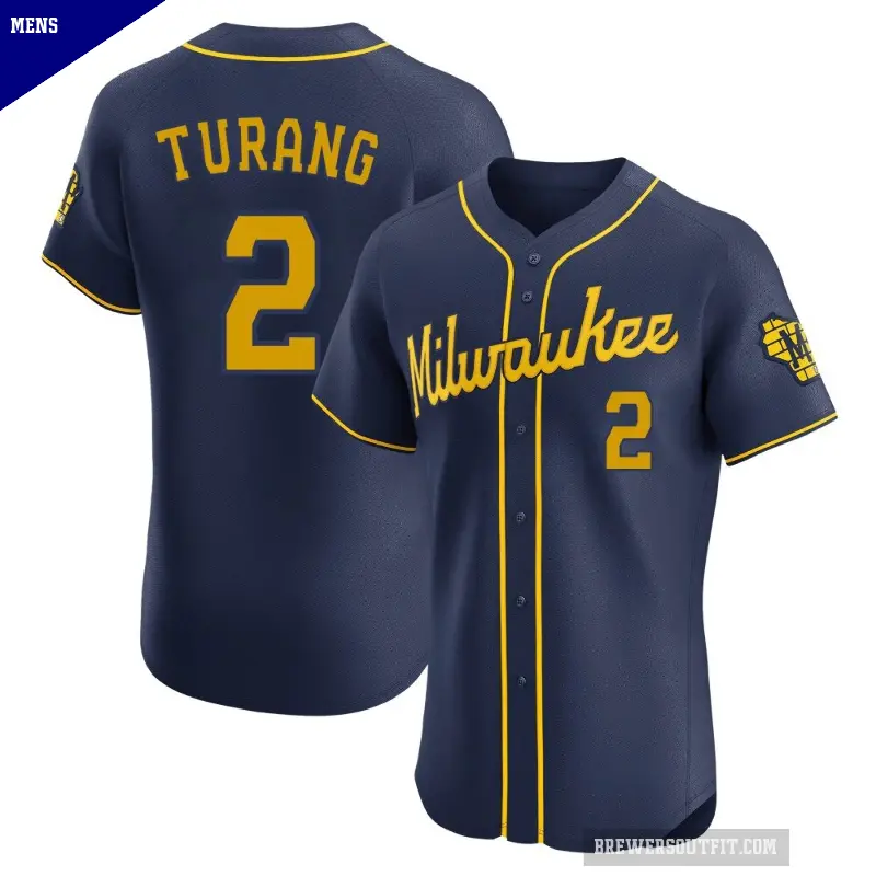 Men's No.2 Brice Turang Milwaukee Brewers Navy Elite Alternate Jersey
