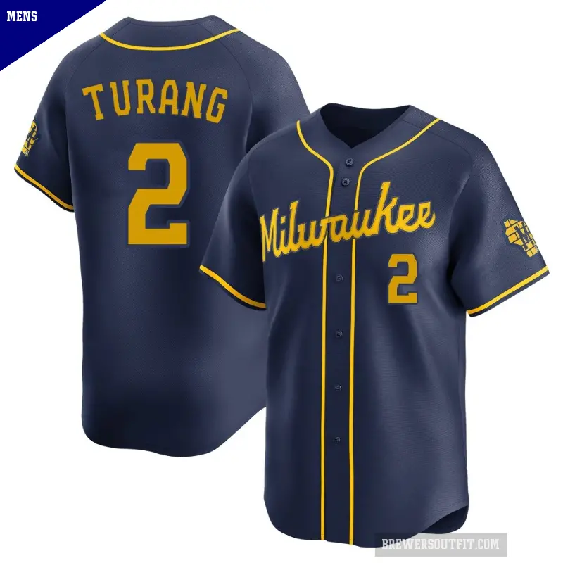 Men's No.2 Brice Turang Milwaukee Brewers Navy Limited Alternate Jersey