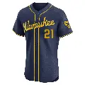 Men's No.21 Matt Bush Milwaukee Brewers Navy Elite Alternate Jersey