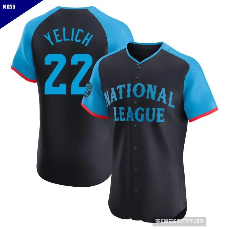 Men's No.22 Christian Yelich Milwaukee Brewers Navy Elite National League 2024 All-Star Game Jersey
