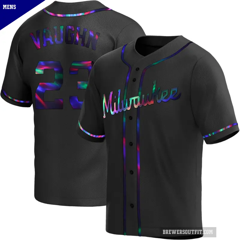 Men's No.23 Greg Vaughn Milwaukee Brewers Black Replica Holographic Alternate Jersey