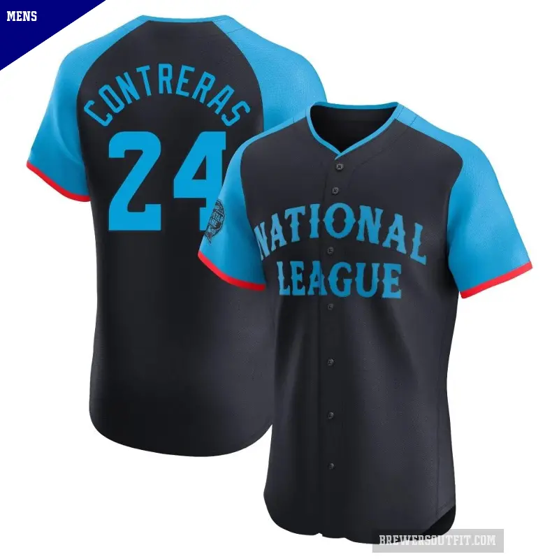 Men's No.24 William Contreras Milwaukee Brewers Navy Elite National League 2024 All-Star Game Jersey