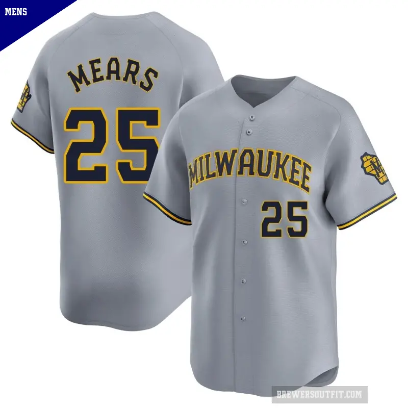 Men's No.25 Nick Mears Milwaukee Brewers Gray Limited Away Jersey