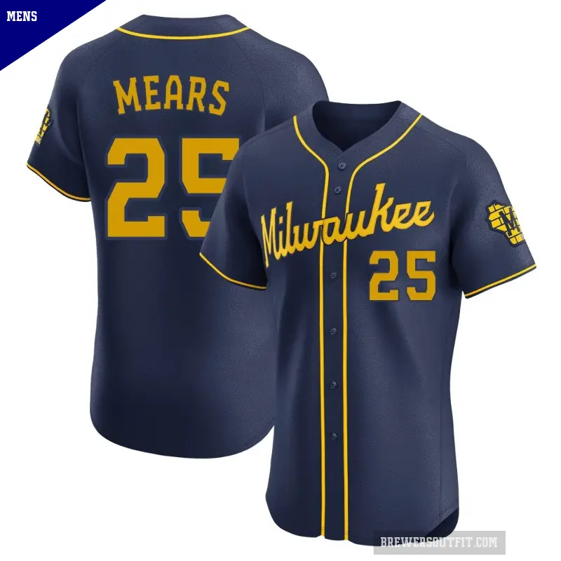 Men's No.25 Nick Mears Milwaukee Brewers Navy Elite Alternate Jersey