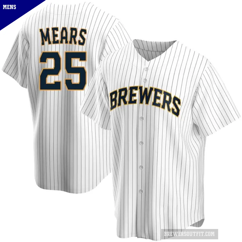 Men's No.25 Nick Mears Milwaukee Brewers White Replica Home Jersey
