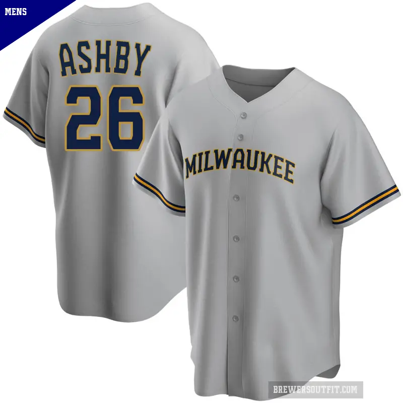 Men's No.26 Aaron Ashby Milwaukee Brewers Gray Replica Road Jersey