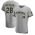 Men's No.28 Brewer Hicklen Milwaukee Brewers Gray Authentic Road Jersey