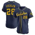 Men's No.28 Brewer Hicklen Milwaukee Brewers Navy Elite Alternate Jersey