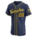 Men's No.28 Brewer Hicklen Milwaukee Brewers Navy Elite Alternate Jersey