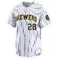Men's No.28 Brewer Hicklen Milwaukee Brewers White Limited Alternate Jersey