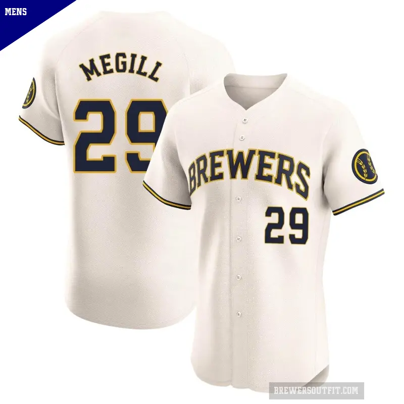 Men's No.29 Trevor Megill Milwaukee Brewers Cream Elite Home Jersey
