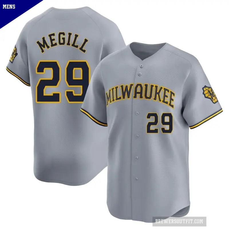 Men's No.29 Trevor Megill Milwaukee Brewers Gray Limited Away Jersey