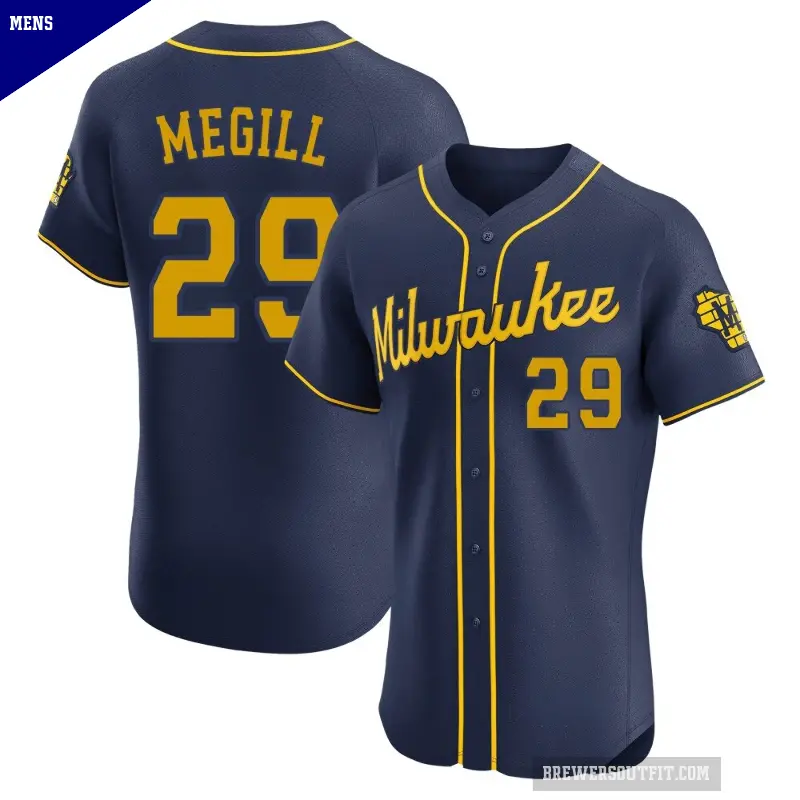 Men's No.29 Trevor Megill Milwaukee Brewers Navy Elite Alternate Jersey