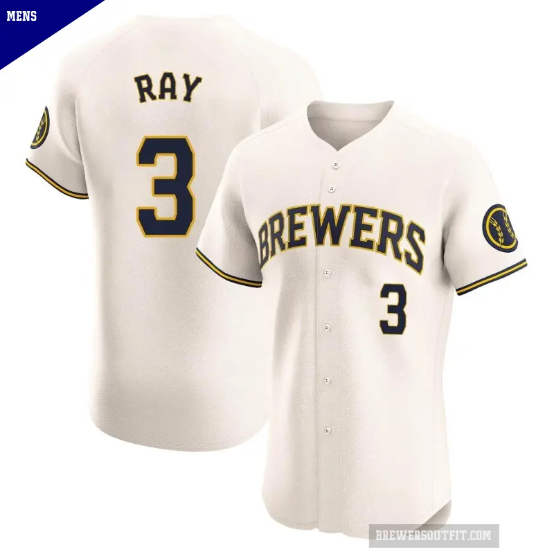 Men's No.3 Corey Ray Milwaukee Brewers Cream Elite Home Jersey