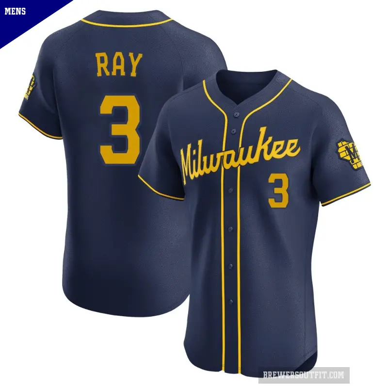 Men's No.3 Corey Ray Milwaukee Brewers Navy Elite Alternate Jersey