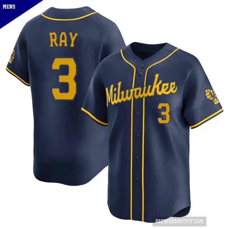 Men's No.3 Corey Ray Milwaukee Brewers Navy Limited Alternate Jersey