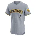 Men's No.3 Joey Ortiz Milwaukee Brewers Gray Elite Road Jersey