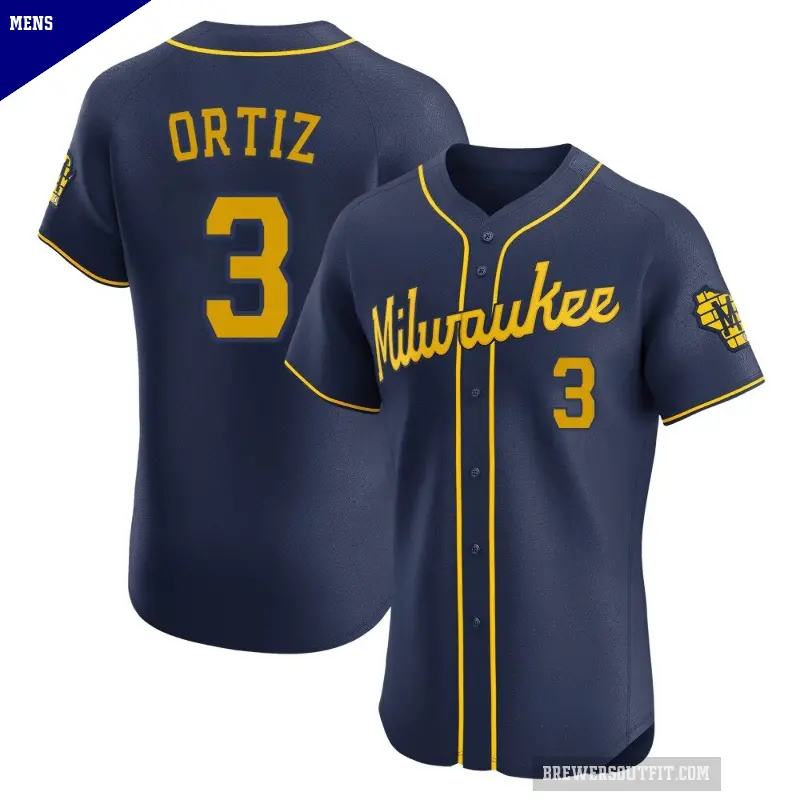 Men's No.3 Joey Ortiz Milwaukee Brewers Navy Elite Alternate Jersey