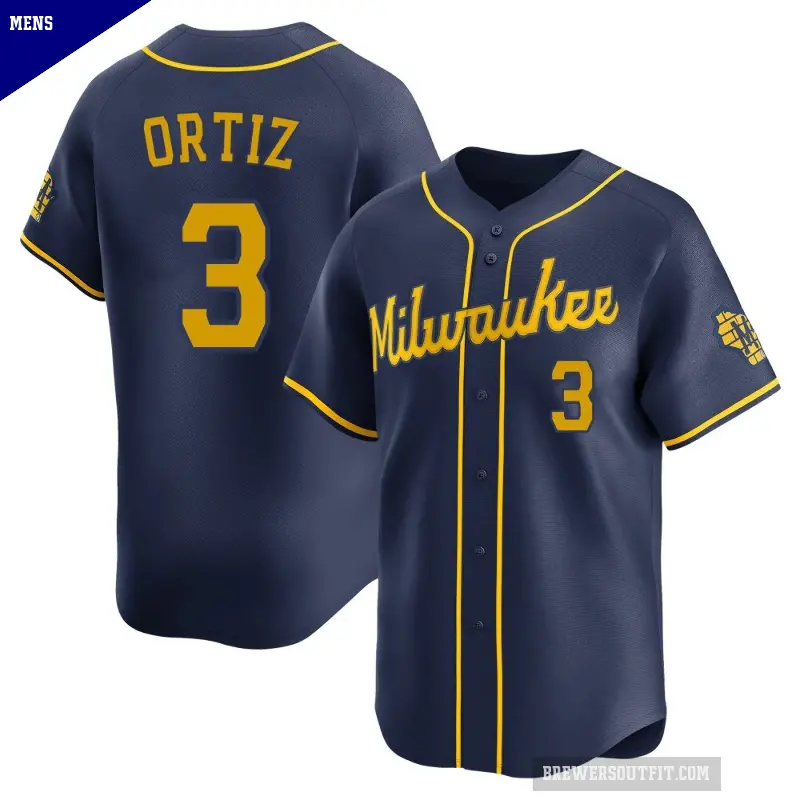 Men's No.3 Joey Ortiz Milwaukee Brewers Navy Limited Alternate Jersey