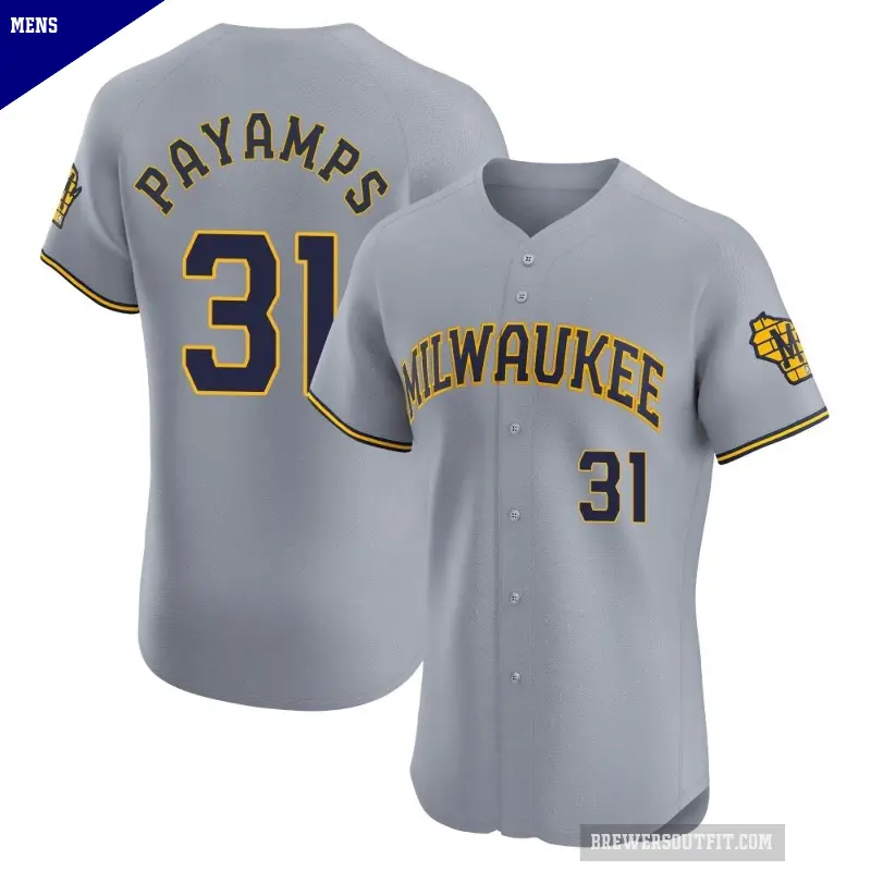 Men's No.31 Joel Payamps Milwaukee Brewers Gray Elite Road Jersey
