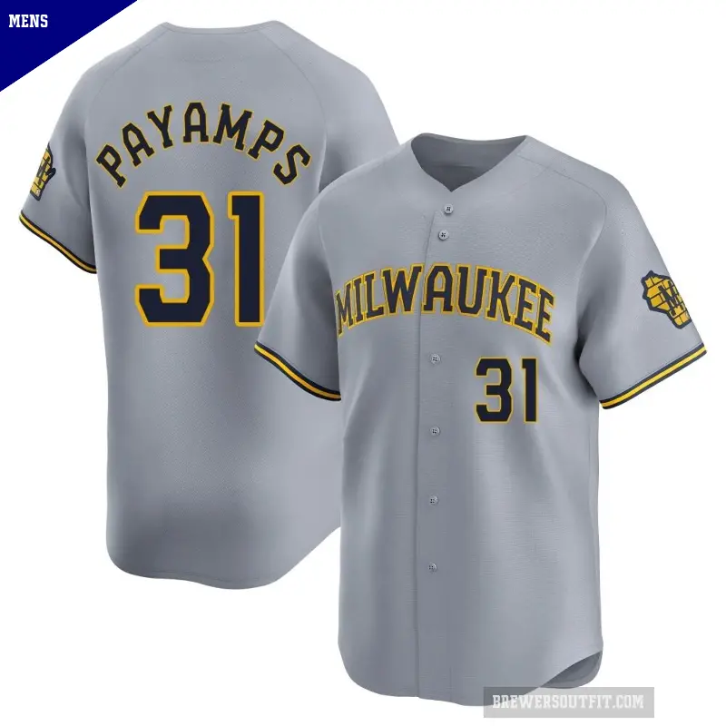 Men's No.31 Joel Payamps Milwaukee Brewers Gray Limited Away Jersey