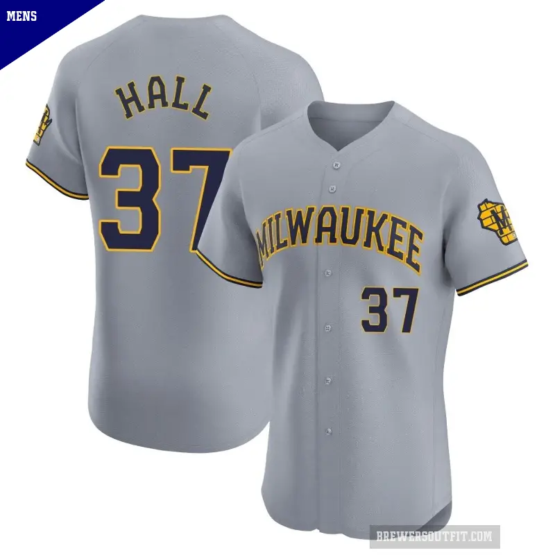 Men's No.37 DL Hall Milwaukee Brewers Gray Elite Road Jersey