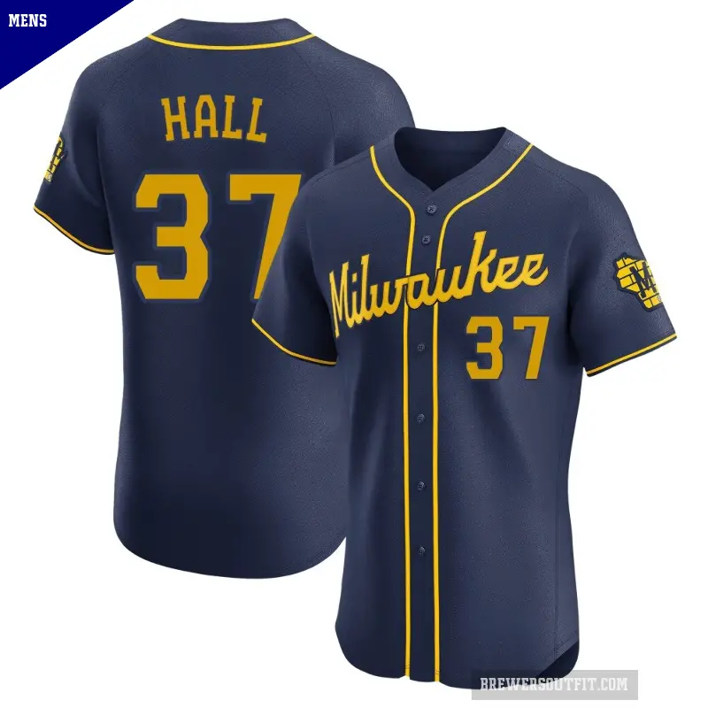 Men's No.37 DL Hall Milwaukee Brewers Navy Elite Alternate Jersey