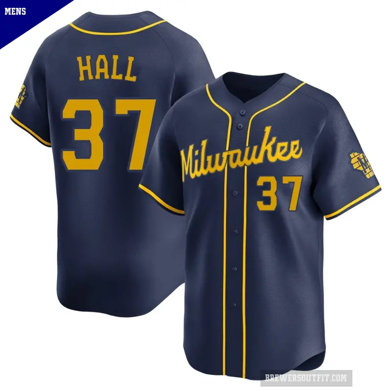 Men's No.37 DL Hall Milwaukee Brewers Navy Limited Alternate Jersey