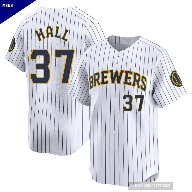 Men's No.37 DL Hall Milwaukee Brewers White Limited Alternate Jersey