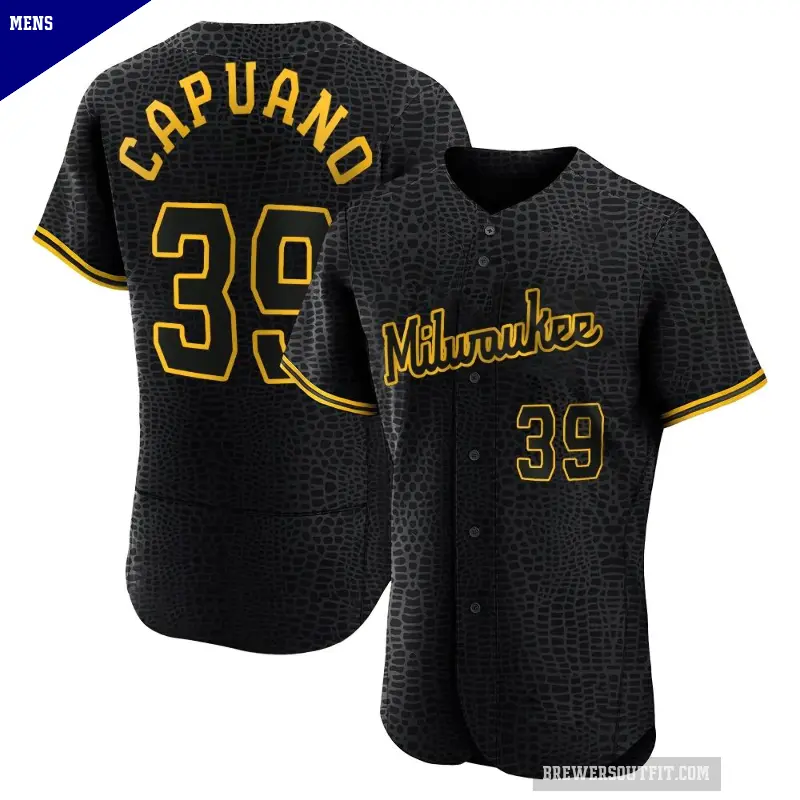 Men's No.39 Chris Capuano Milwaukee Brewers Black Authentic Snake Skin City Jersey