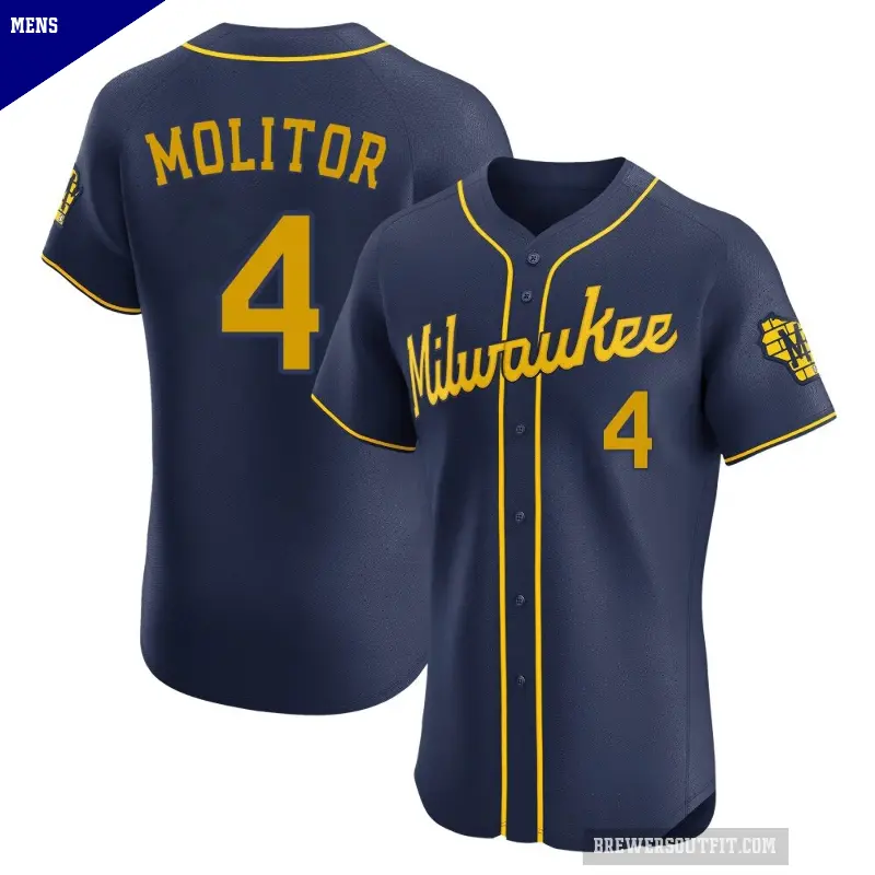 Men's No.4 Paul Molitor Milwaukee Brewers Navy Elite Alternate Jersey