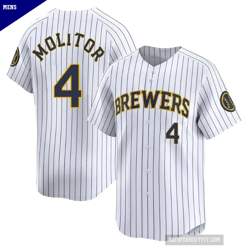 Men's No.4 Paul Molitor Milwaukee Brewers White Limited Alternate Jersey